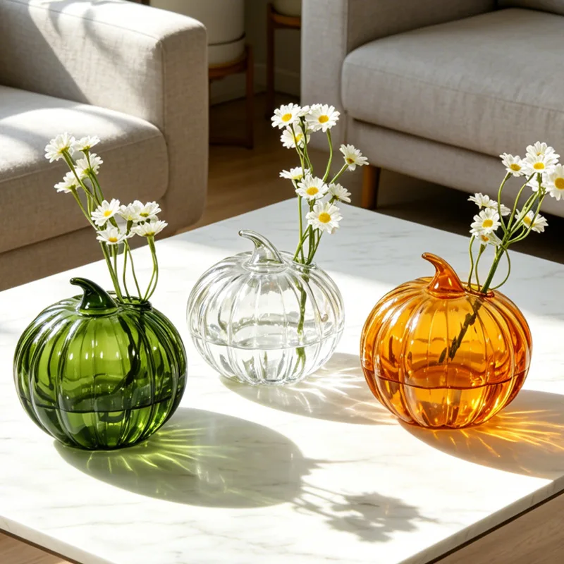 Borosilicate Glass Pumpkin Vase Multi Color Sizes Hydroponic Pothos Planter Halloween Office Table Decor
