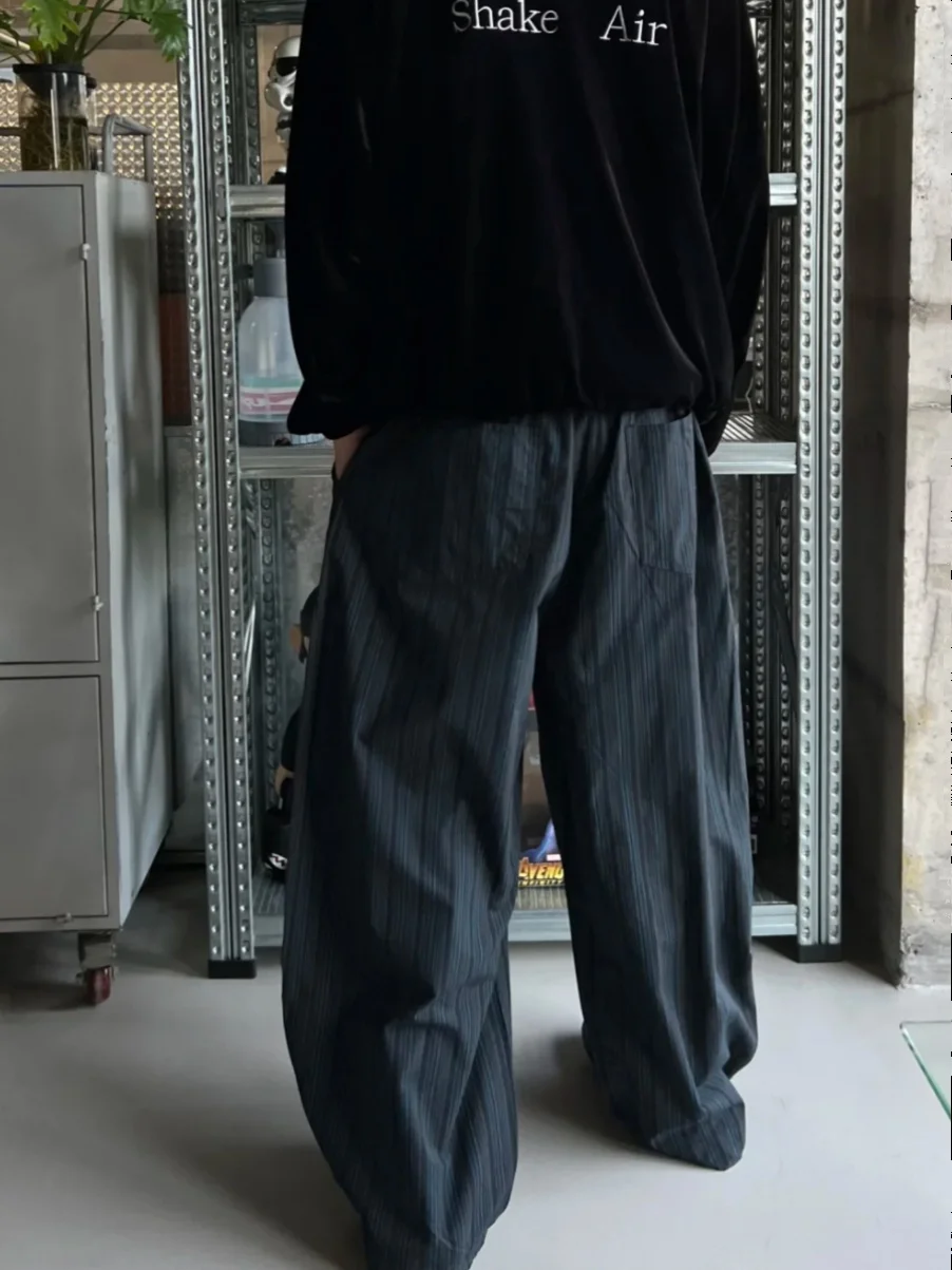 Retro Japanese Sle Men's Casual Loose Wide Leg Pants Blade ape Vertical Stripes Long Trousers Youthful Energy Autumn Wear