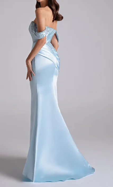 Customized High Quality Strapless Evening Dress Elegant Satin Mermaid Prom Dresses Classic Sweep Train Special Occasion Gowns view 2