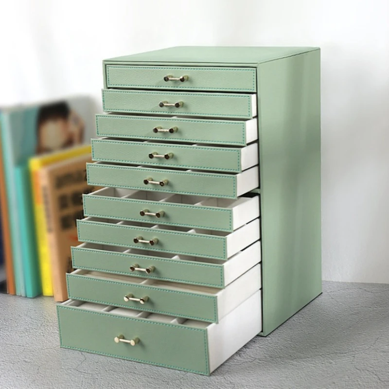 10 Layer Leather Jewelry Box Large Capacity Storage Drawer Boxes Necklace Earrings Organizers Box Women's Jewelry Gift Case