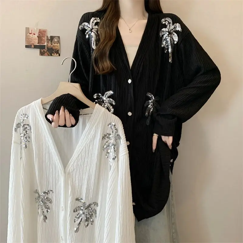 

Embroidered Sequined Long-sleeved Top for Women Early Autumn New Loose Slim and Fashionable Cardigan Jacket JJ186