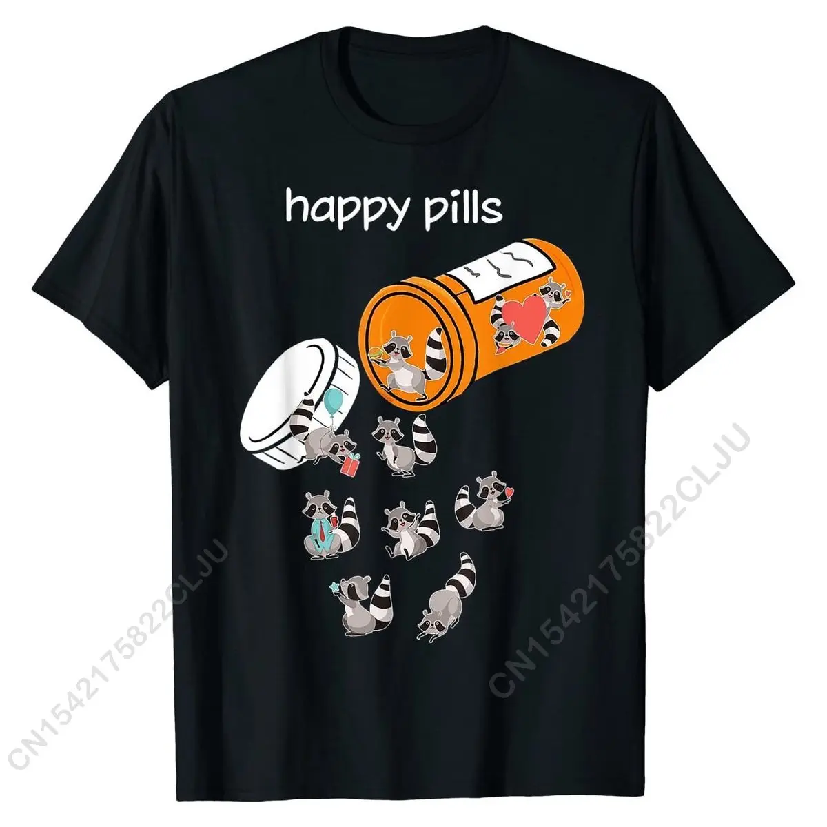 Happy Pills Raccoon Tshirt - Funny Raccoon Lover Gift Summer T Shirts Men Tops Shirt For Students Latest Cotton Printed Tshirts