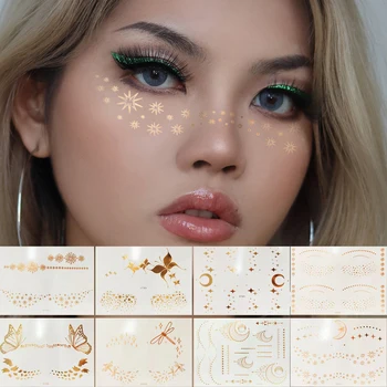 Sterne Mond Bronzing Gesicht Aufkleber Musik Festival Wasser Transfer Metall Sommersprossen Make-Up Aufkleber Temporäre Tattoo Aufkleber Großhandel