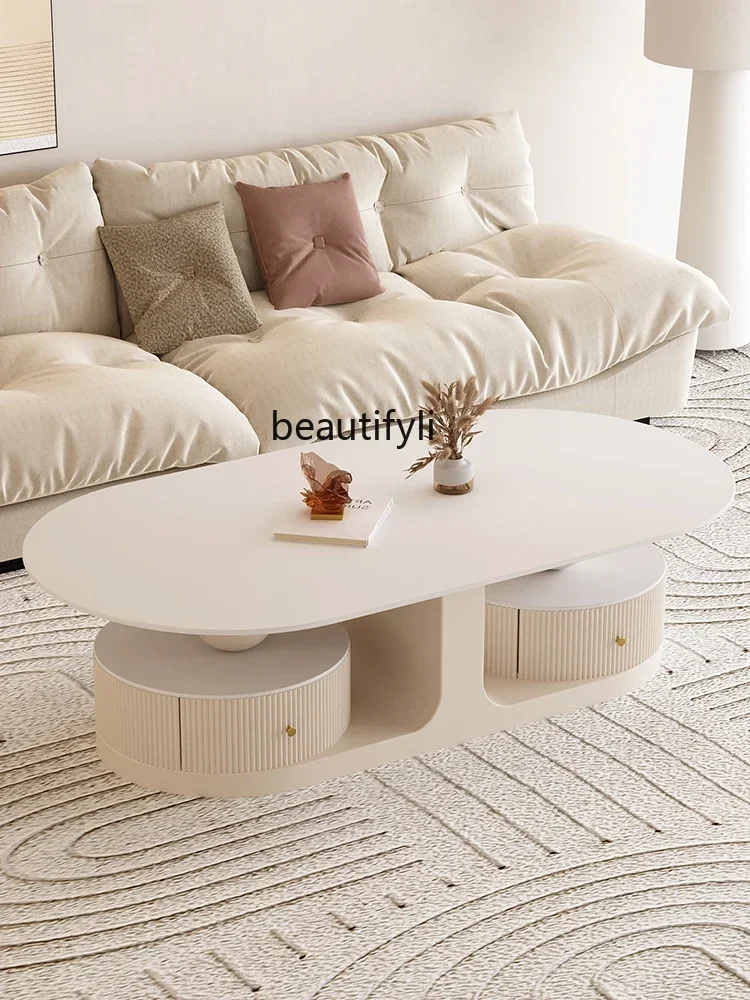 

Cy56 Cream Style Living Room Stone Plate Coffee Table Small Apartment Modern Simple Home Light Luxury Tea Table