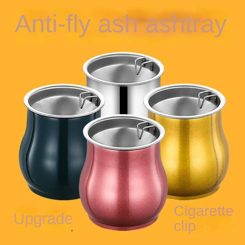 Stainless Steel Anti-fly Ashtray with Cover, Trendy and Creative Funnel, Windproof and Personalized, Living Room, Office, Home