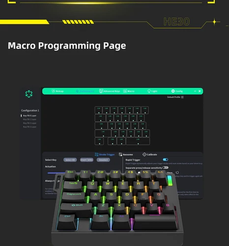 Imagen 2 del producto Teclado mecánico HE30 con una sola mano, 29 teclas, interruptor magnético, disparo rápido de velocidad inteligente, teclado para juegos de deportes electrónicos