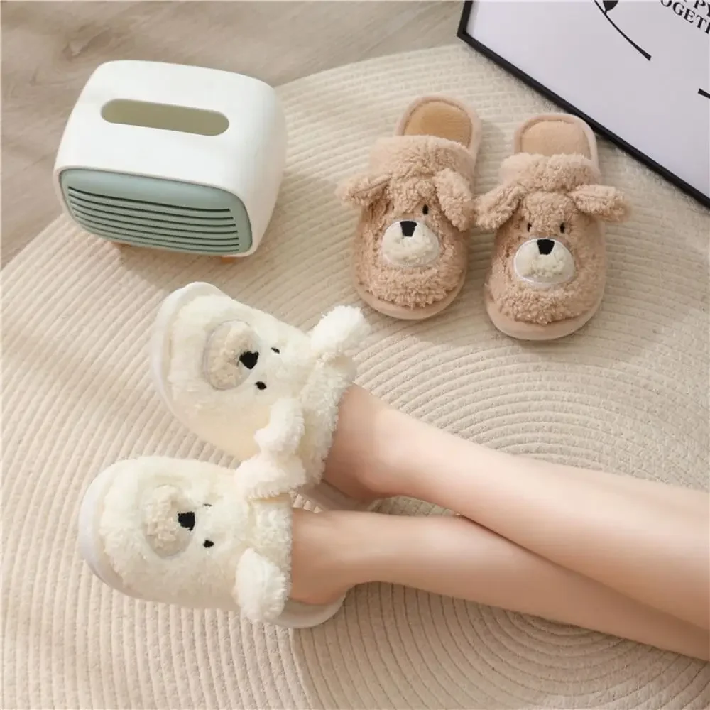 Cartoon Plush Bear Fluffy Slippers Anti Slip Dormitory Winter Indoor Slippers Bedroom Warm Fur Home Slippers Women