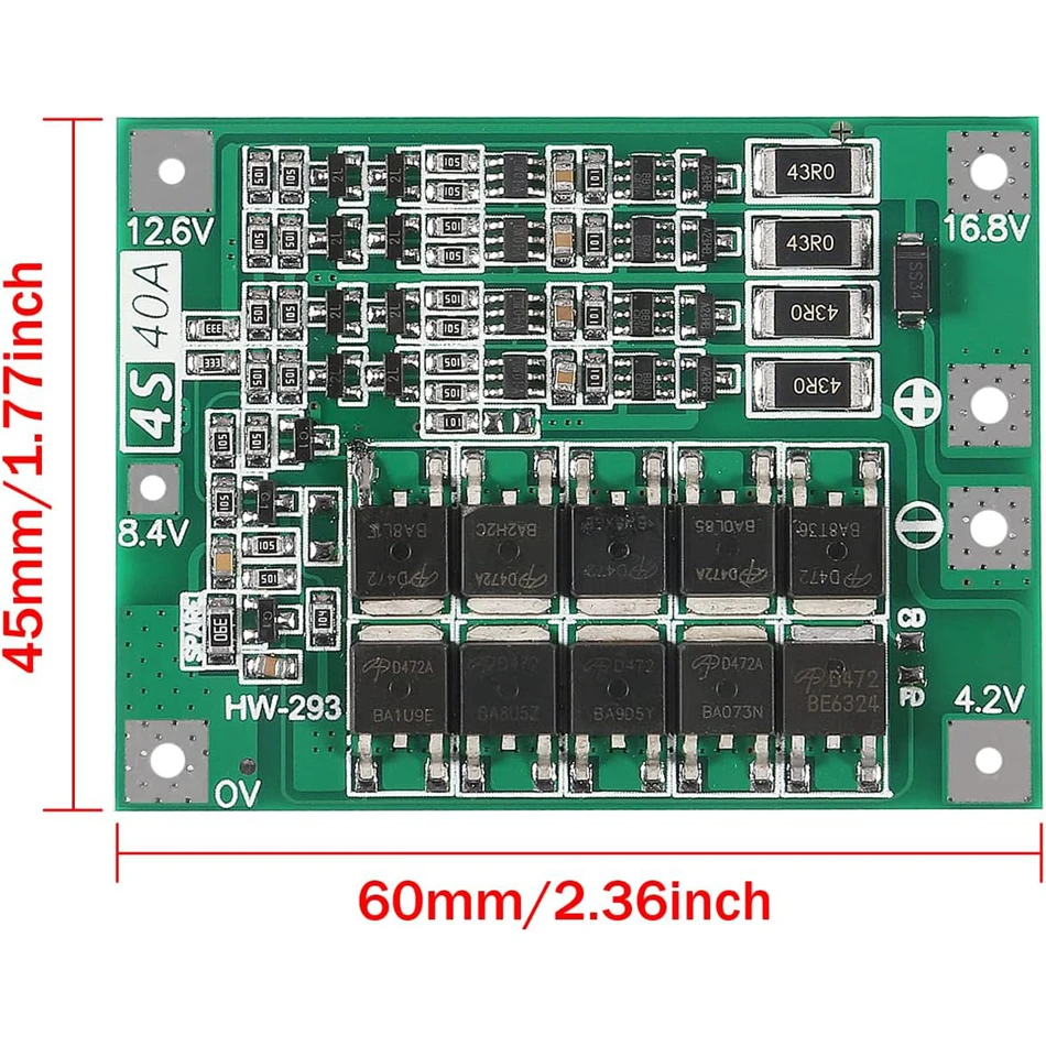 3pcs 3S 4S 40A 60A Li-ion Lithium Battery Charger Protection Board 18650 BMS for Motor 11.1V 12.6V/14.8V 16.8V Enhance Balance