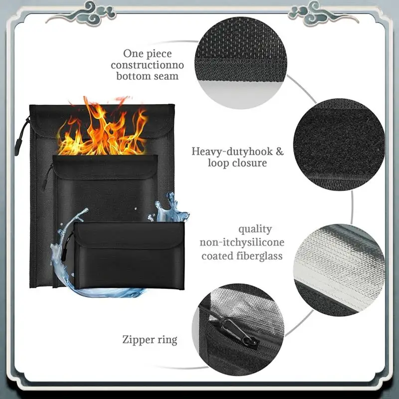 Premium Fireproof Waterproof Document Bag 2000℉ 3Pack Fireproof Bags For Cash/Documents With Locking Zipper Waterproof Money Bag