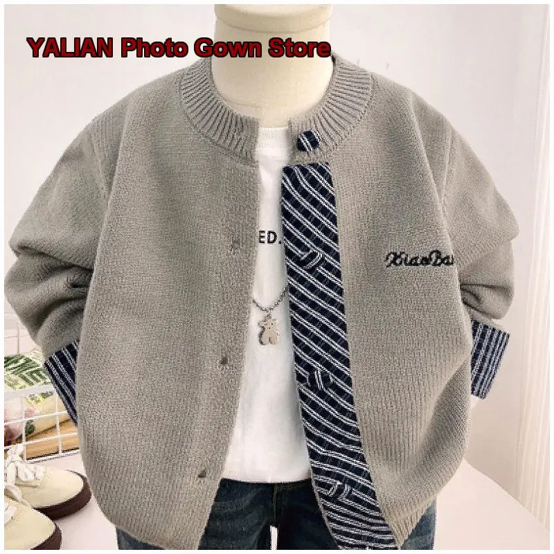 Boys Spring Autumn Patchwork Knit Jacket Kids Autumn Warm Breathable
