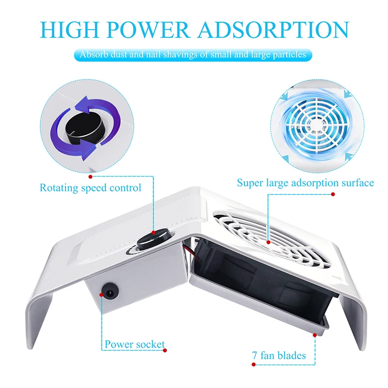 80W Nail Dust Suction Collector Vacuum Cleaner Nail Dust Collector Absorber Vacuum Cleaner Manicure Collecting Pedicure Tools