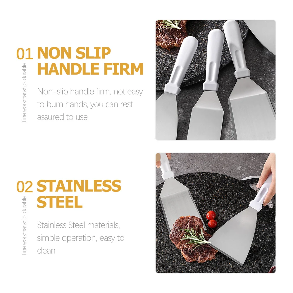 

4pcs Stainless Steel Steak Spatula Set Curved Head Oil Filtering Frying Tool For Home Restaurant Hotel Kitchen Cooking