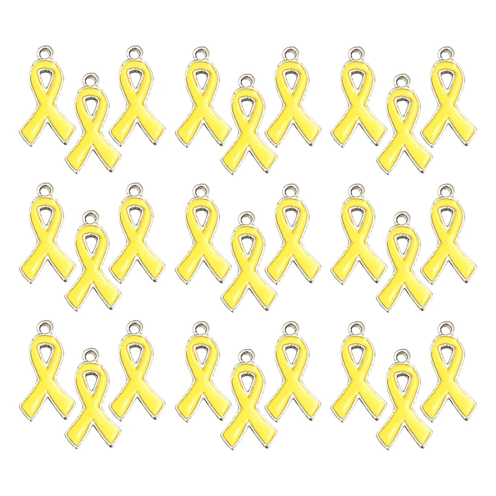 

100 Pcs Ribbon Love Pendant Necklace Metal Findings Bracelet Alloy Charms Yellow Enamel Dangle
