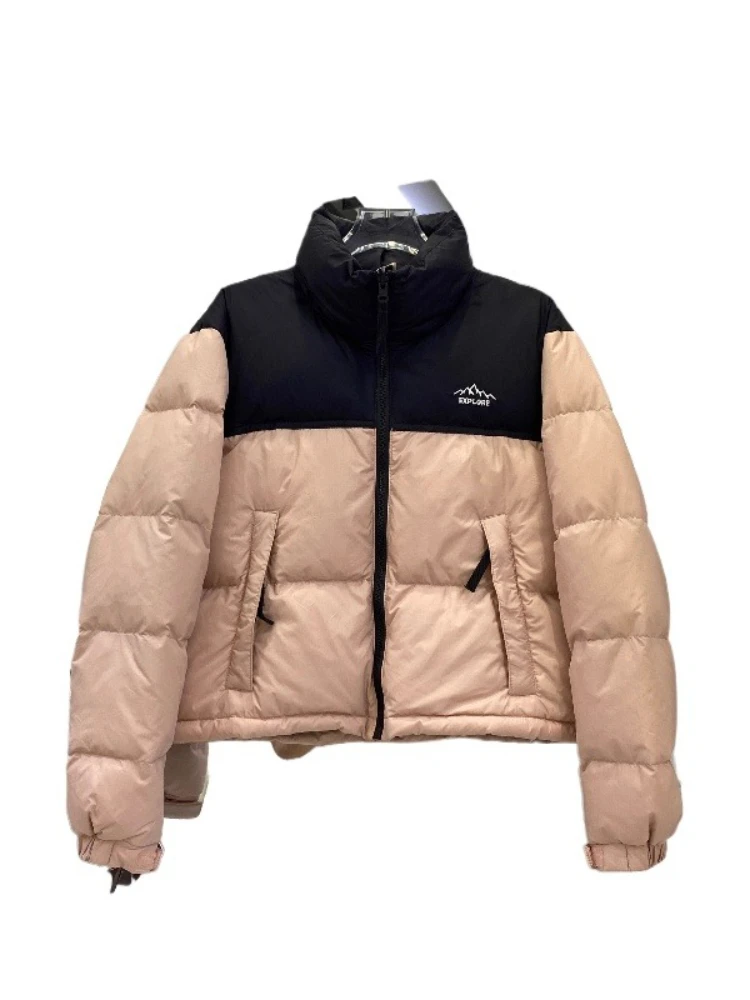 Doudoune d'hiver américaine pour femme, parka courte décontractée, col montant coréen, chaud et épais, manteau bouffant en canard blanc, vêtements d'extérieur, nouvelle collection 2025