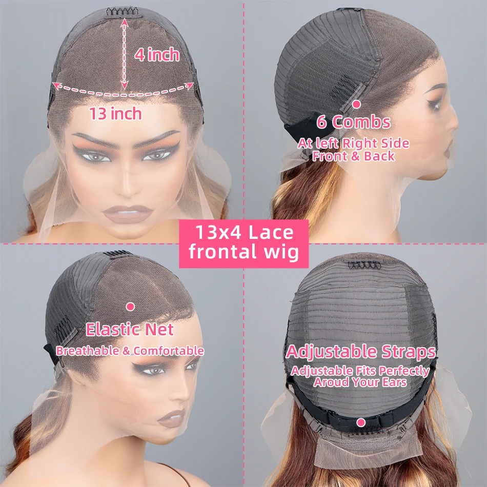 13x4ハイライトレースフロントウィッグ人毛ボディウェーブオンブレカラーハニーブロンドレースフロント人毛ウィッグ女性用プレプラッキング済み