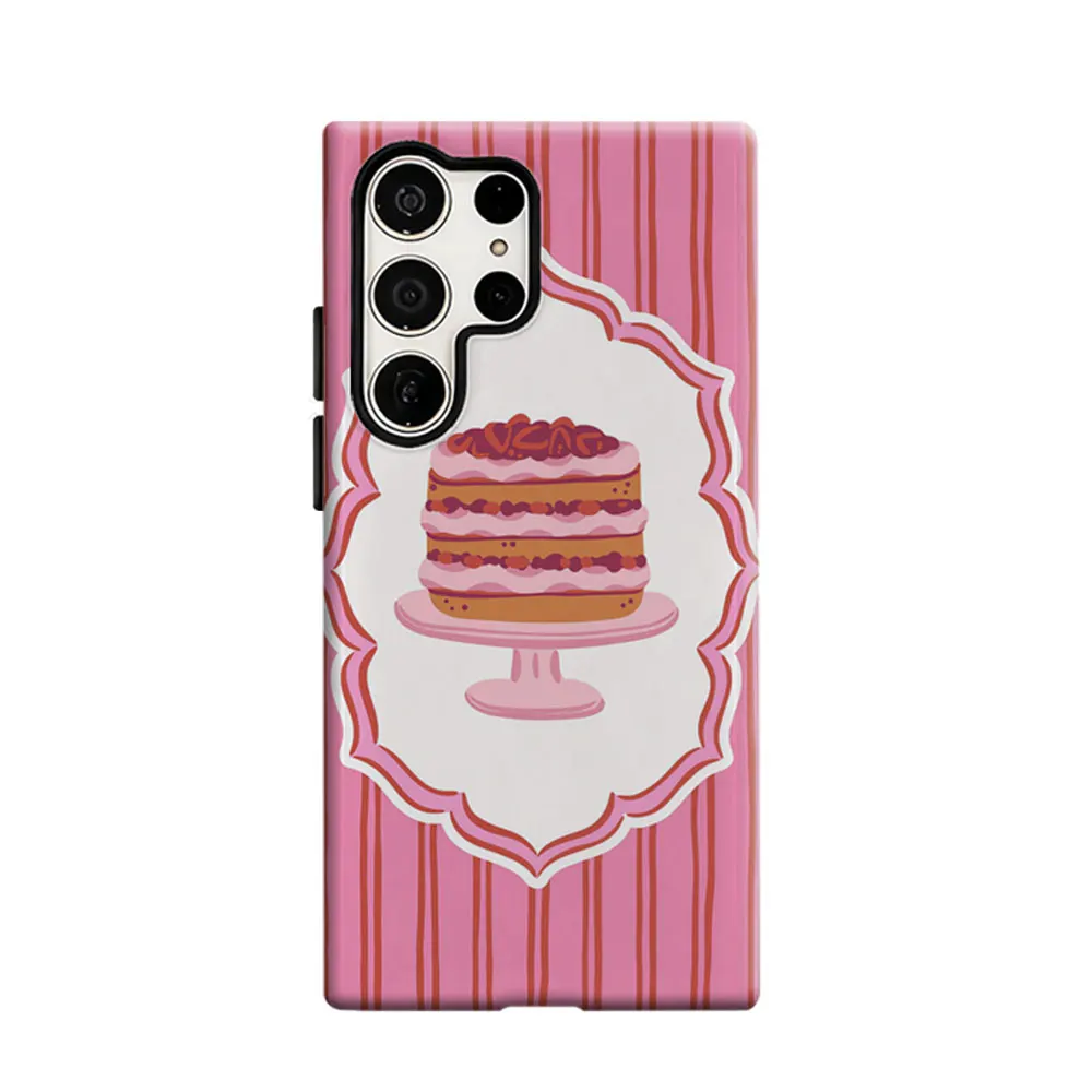 CaseLumi Phone Case For Samsung Galaxy S25 S24 S23 Ultra Plus HD Hard Vintage Pink Cake Double Layer Cover Film Shell