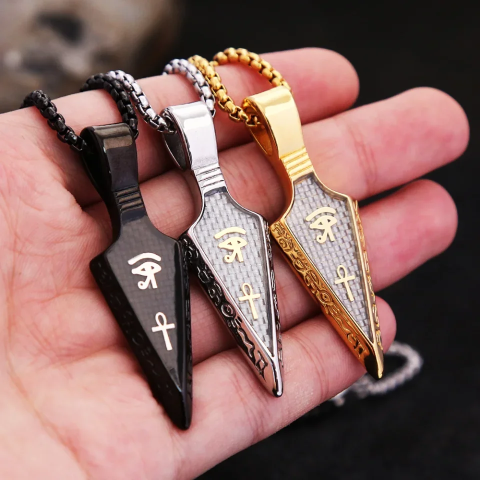 Men's Stainless Steel Ankh Cross Spearhead Pendant Necklaces Fashion Vintage Eye of Horus Necklace Punk Amulet Jewelry Wholesale