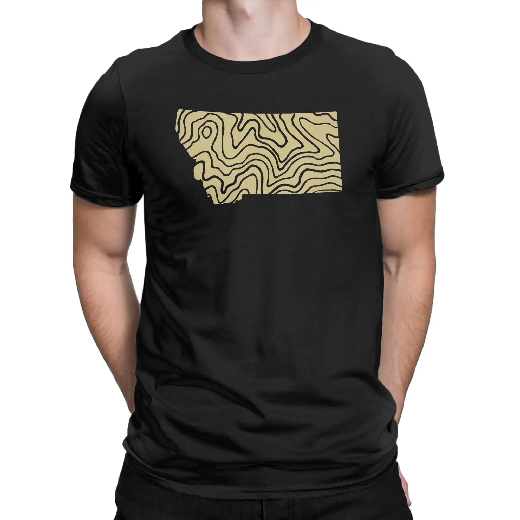 Topo Montana Topographic Map Lines Hiking Camping Outdoors T Shirt Cotton T-Shirt Topographic Line Tees Short Sleeve Clothing