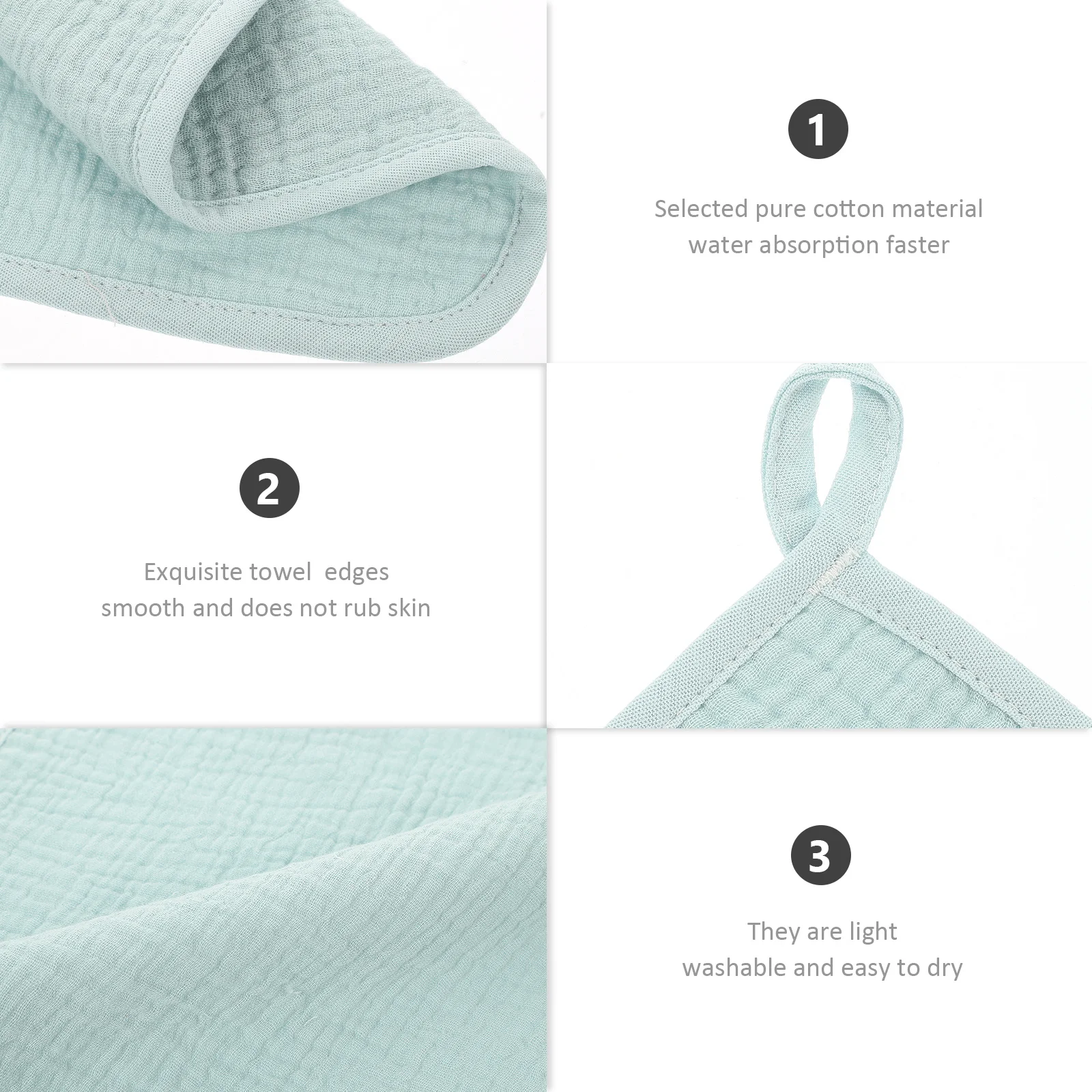 ผ้าเช็ดหน้าทารกแรกเกิด 3 ชิ้นผ้าฝ้ายผ้าซักล้างสำหรับทารกผิวบอบบางนุ่มดูดซับน้ำได้ดีน้ำหนักเบาหลายชั้น