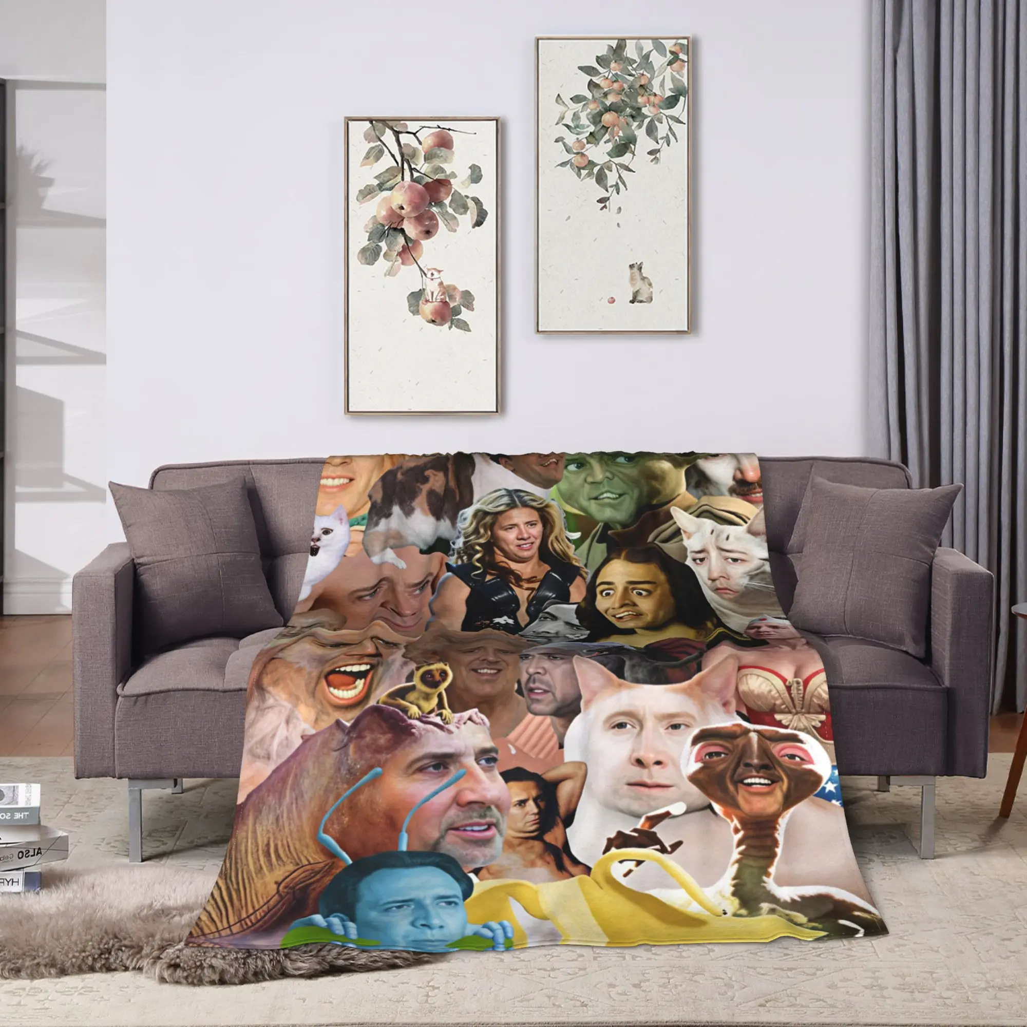 Nicolas Cage Picture Collage Warm Soft Blanket  Kids Plush Throw Blanket Pattern Couch Chair Flannel Bedspread Sofa Bed Cover