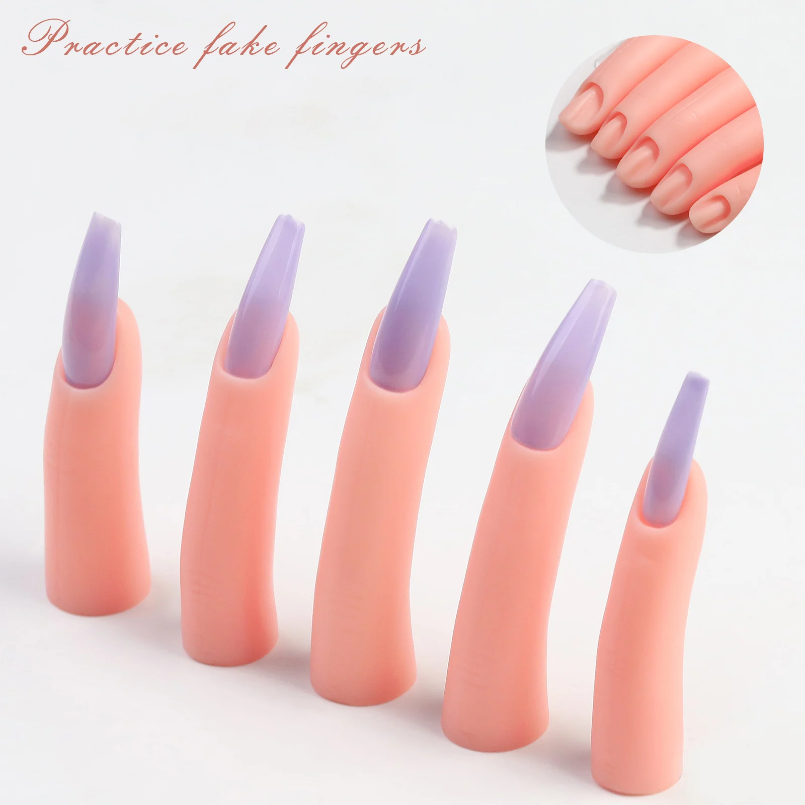 Nail Tool Acrylic Nail Practice Hand Silicone Finger Model with Joints and Bendable Fake Fingernails DIY Manicure Accessories