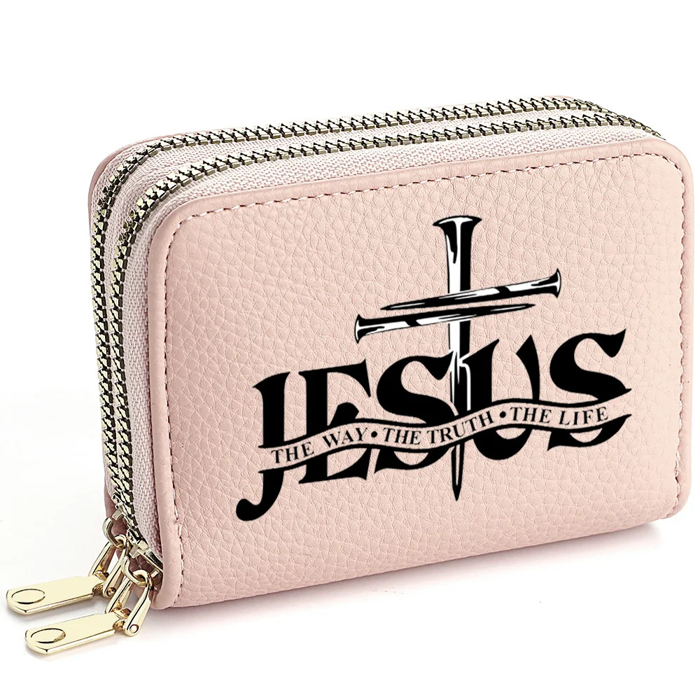 Damen-Geldbörse aus PU-Leder, kurze Münze, Kartenhalter, Jesus-Muster, kleine harte Geldbörse, modische Geldtasche – Detail 11