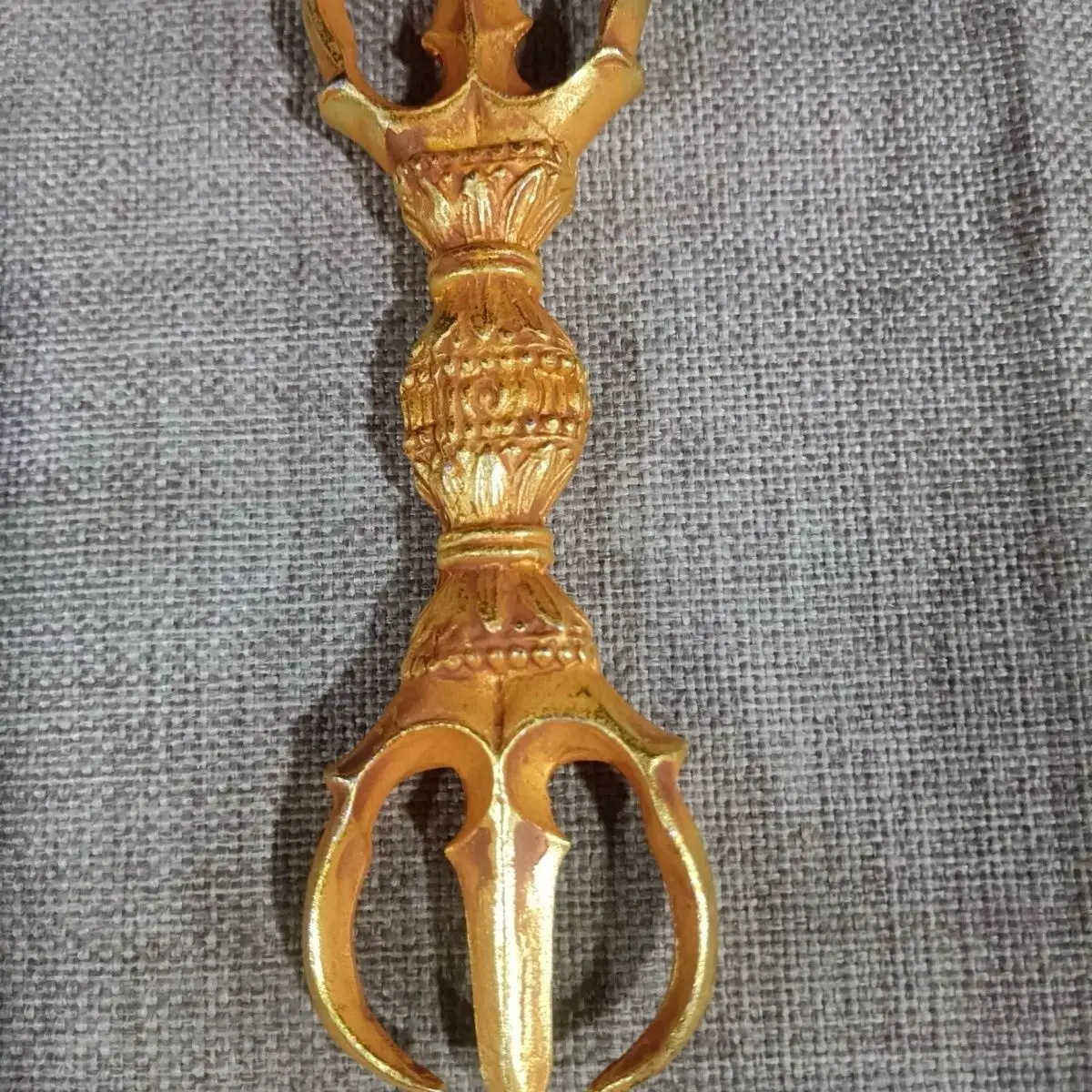 Solid Tibetan Brass Five-strand Magic Artifact Vajra Pestle Handmade Handlebar Tantra