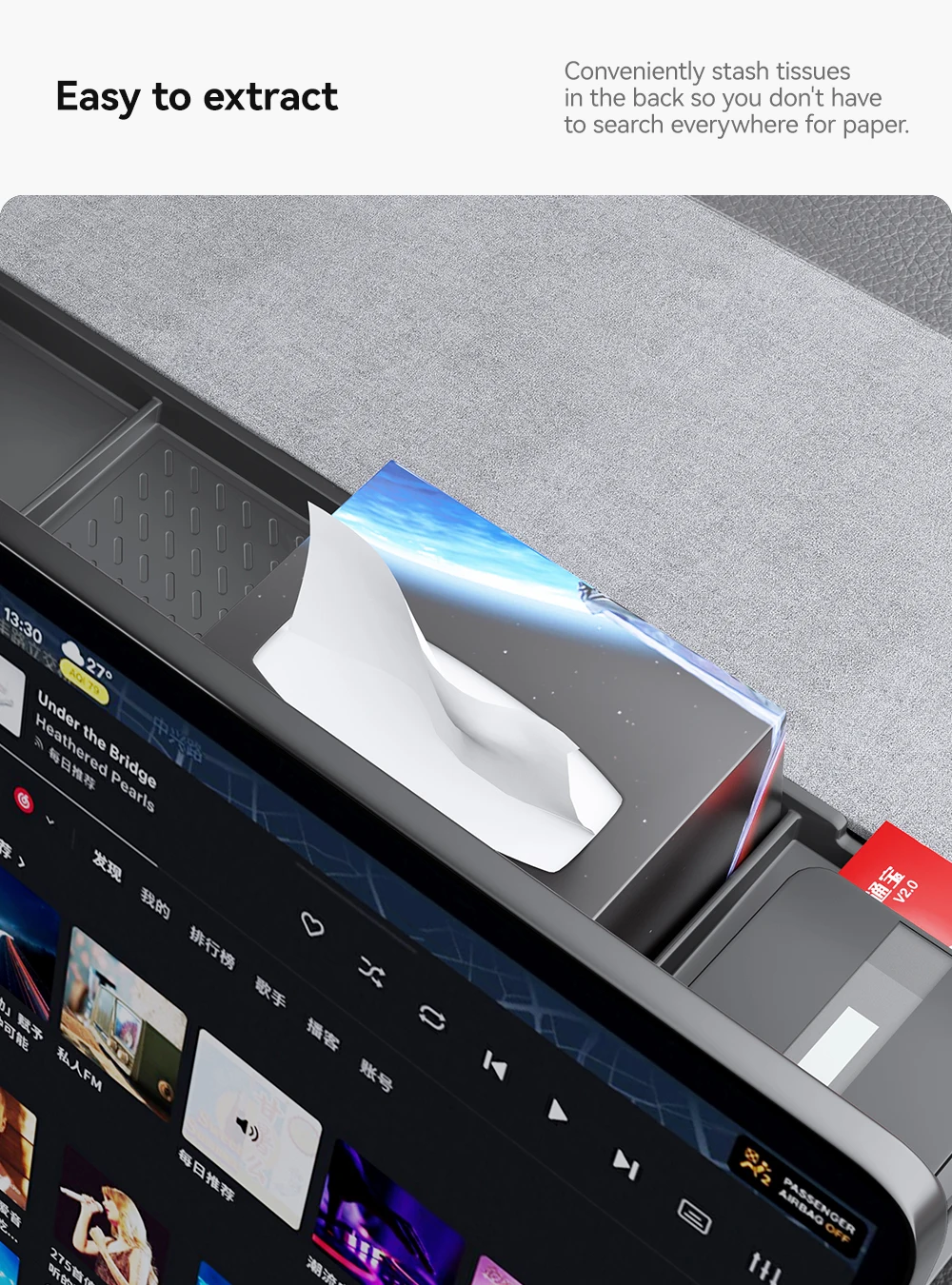 Aufbewahrungsbox für die Rückseite des Displays, Organizer, Halterung für das Armaturenbrett, Taschentuchbox, Zubehör für Tesla Model Y Juniper, Model 3 Highland. – Detail 6