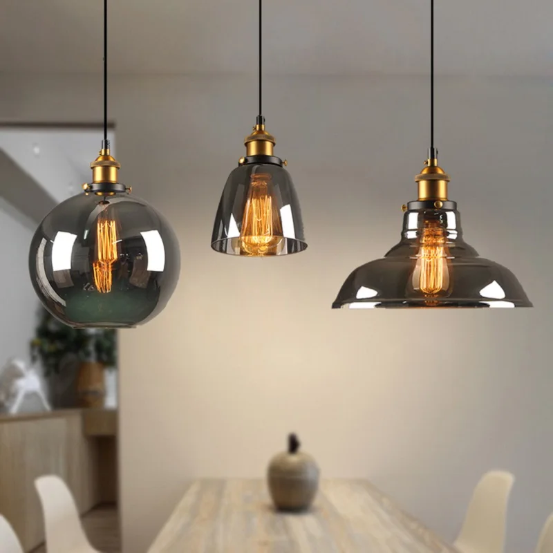 Modern Clear Gray Amber Colour Vintage Decor Light Dining Glass Hanging Light Loft Luminaire Bedroom Pendant Lamp Lustre Fixture