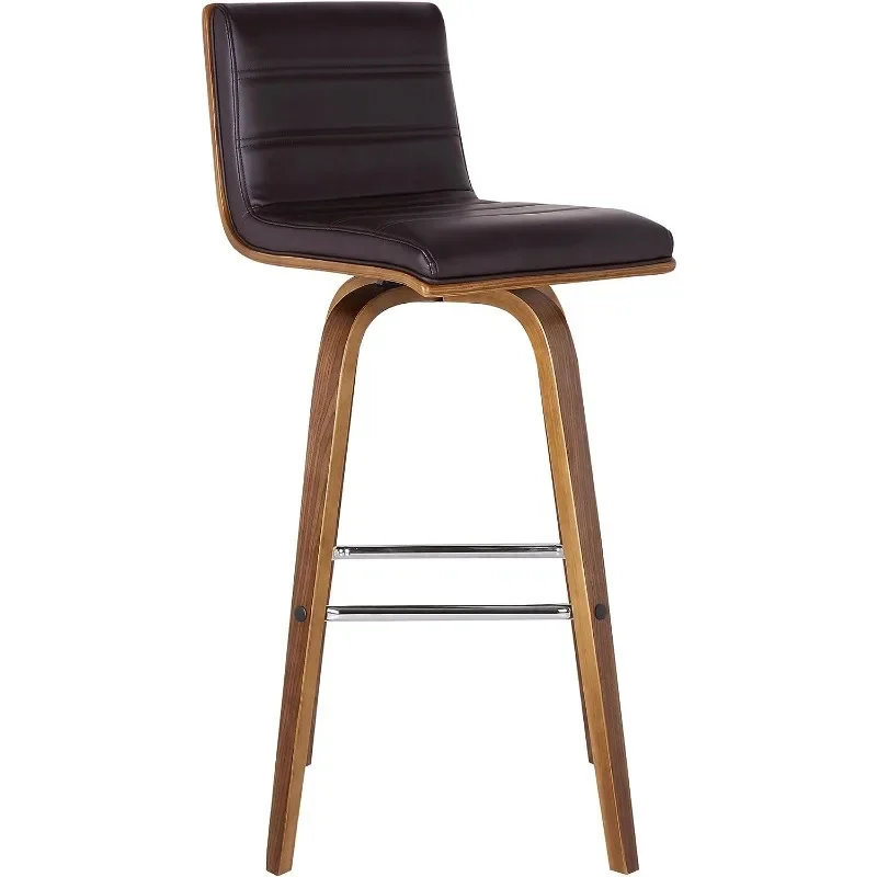 

30" Bar Height Barstool Faux Leather Wood Finish, Brown/Walnut