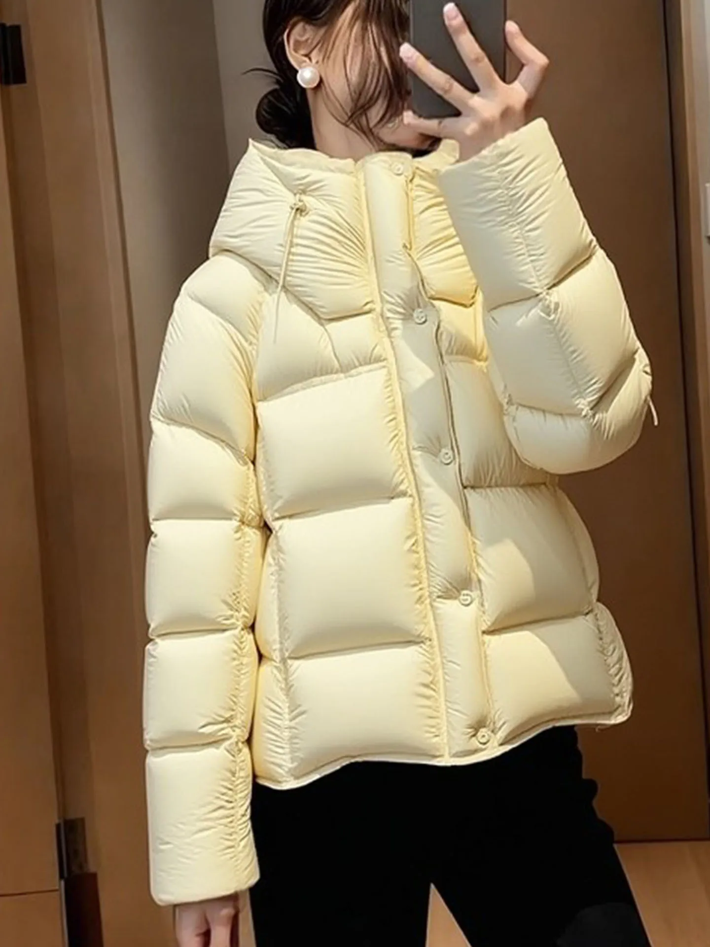 เสื้อโค้ทขนเป็ดสีเหลืองสำหรับผู้หญิง สไตล์เกาหลี แฟชั่นลำลอง สำหรับฤดูหนาว