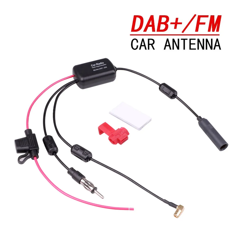 DAB + FM + Car เสาอากาศสเตอริโอเสาอากาศอะแดปเตอร์สายแยก12V penguat sinyal Radio เสาอากาศบูสเตอร์อุปกรณ์เสริมรถยนต์