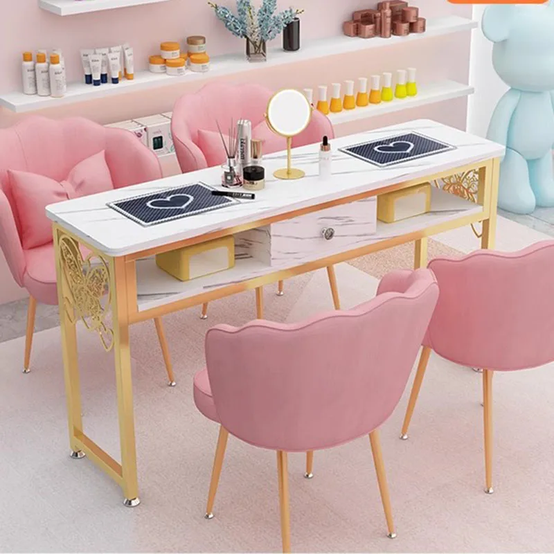 Light Luxury Nail Table Vacuum Cleaner Multi Functional Nail Table Art Small Vanity Onglerie Professionnel Salon Furniture