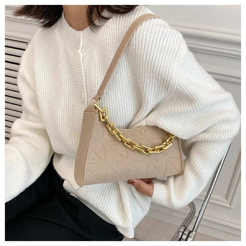 Trendy Pu Leather Handbags Fashion Shoulder Bags For Women Casual Female Pouch Elegant Chain Shoulder Bags Stylish Underarm Bags