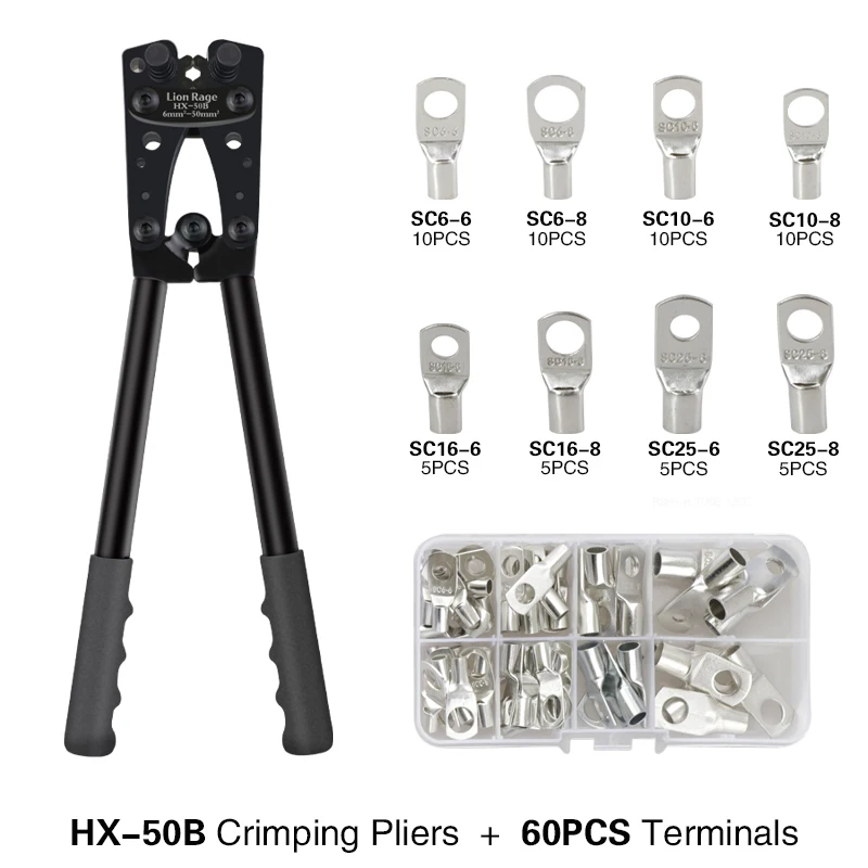 Krimptang Buis Terminal Crimper Hex Crimp Tool Multitool Batterij Kabelschoen Kabel Handgereedschap HX-50B 6-50mm2 AWG 10-0