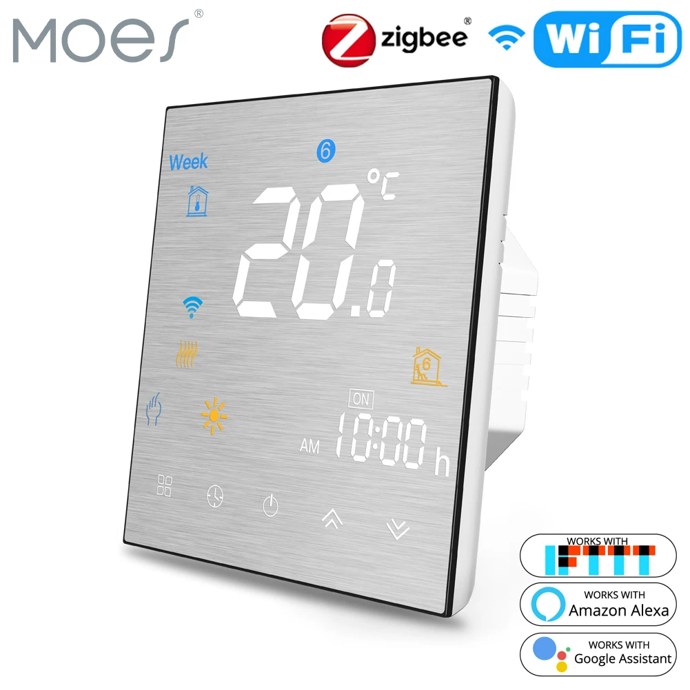 MOES-Thermostat Intelligent WiFi, Contrôleur de Température pour Eau, Chauffage au Sol Électrique, Microphone Eau et Gaz, Zigbee, Alexa, Google Home