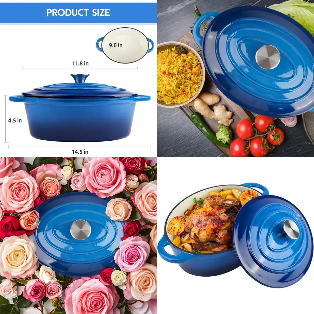 

Овальная эмалированная чугунная жаровня, 5,5 литра, подходит для духовки до 550 градусов. ° Посудомоечная машина F& и прочная кухонная утварь