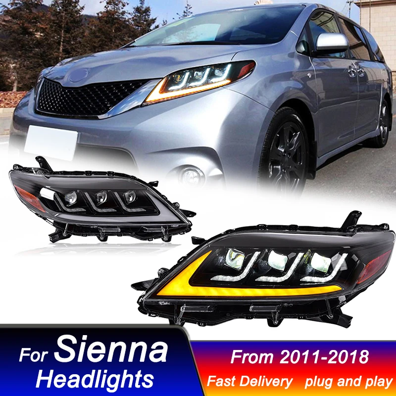 

Автомобильные фары для Toyota Sienna 2011-2018, стиль Lexus, полный цвет, улучшенная фара, динамическая сигнальная лампа DRL, передняя лампа в сборе