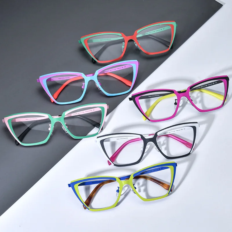 Cateye Multicolor Fashion Men and Ladies Titanium Eyeglasses Frame High Quality Optical Designer Handmade Glasses with Packaging