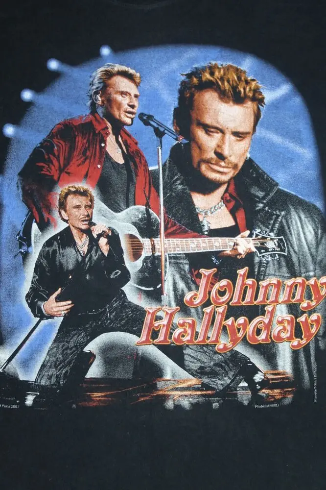 Y2K Vintage 2001 Johnny Hallyday T-shirt Rock and Roll Men's Tee Funny Short Sleeve Tshirt Streetwear