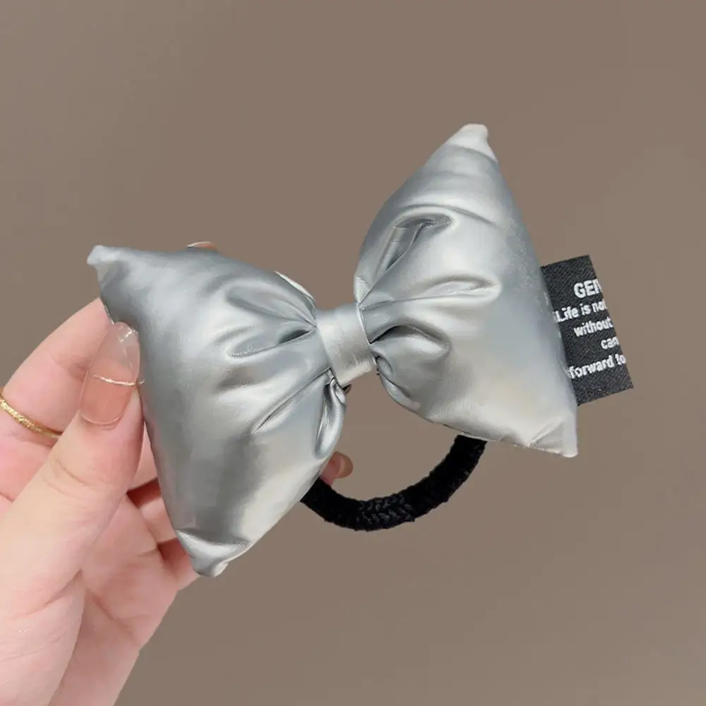 Ins Fashion Glitter PU Big Bow Hair Claw Clip Women Y2K Stylish Gothic Leather Bowknot Ponytail Rubber Band Hairgrip Headwear