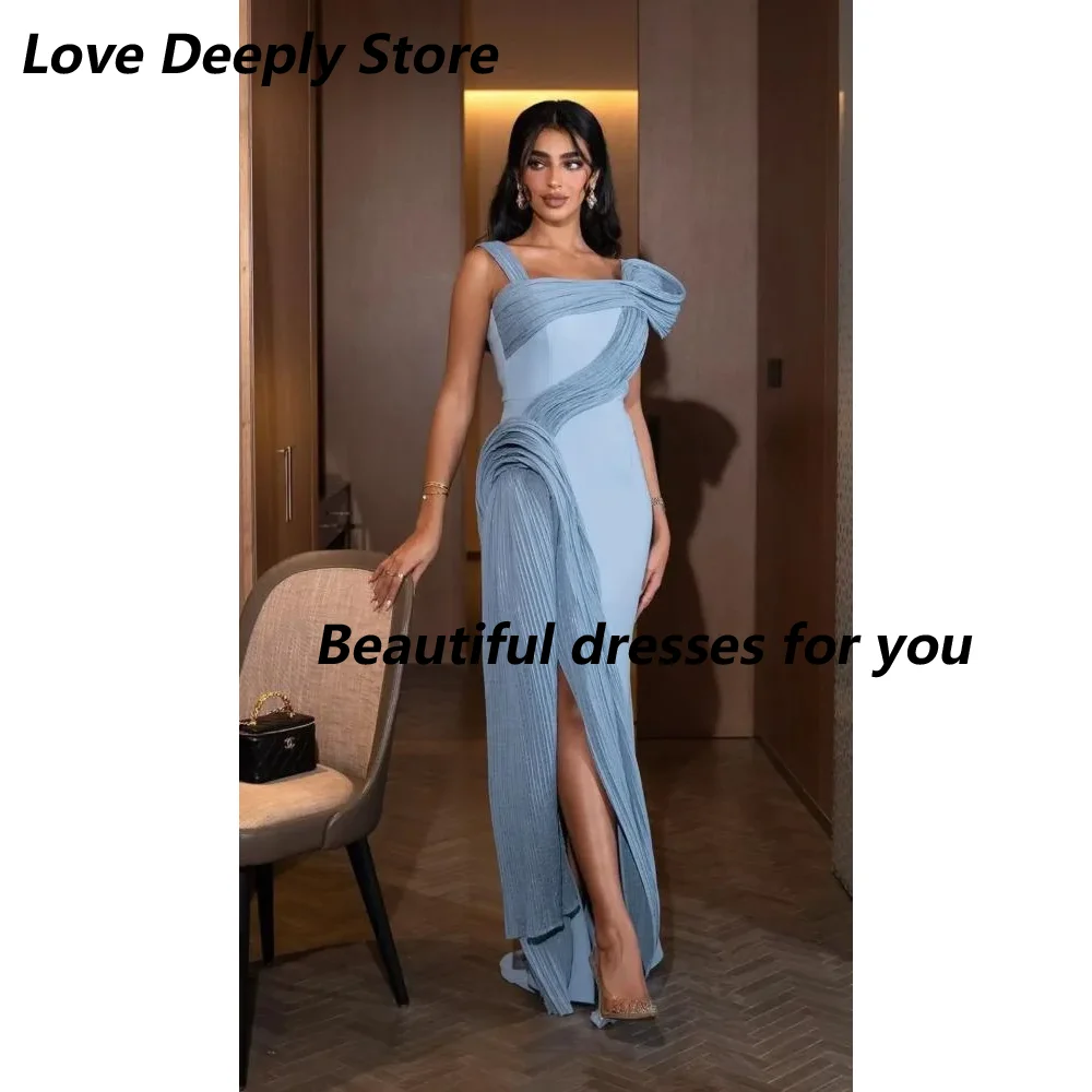 Customized Square Neck Long Evening Dresses Jersey Pleat Ruched Straight Prom Dresses Sizes Available Fashion Elegant