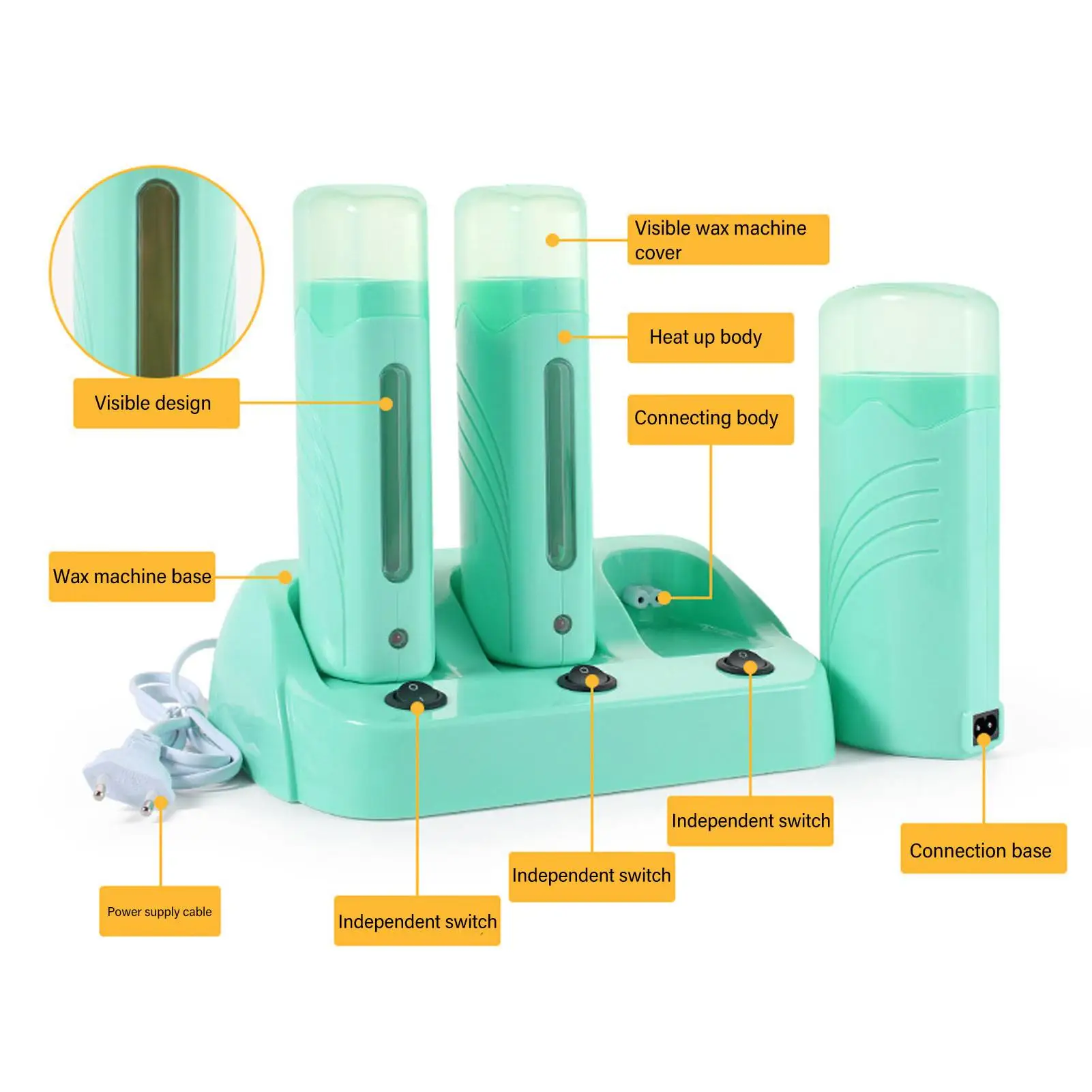 ماكينة إزالة الشعر لتدفئة الشمع سهلة الاستخدام، سخان شمع محمول للاستخدام المنزلي، مفاتيح مستقلة لنمو الشعر البطيء #6
