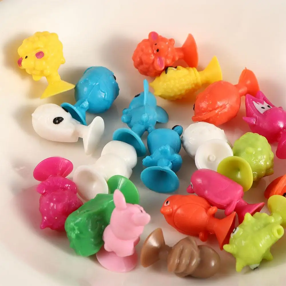 20Pcs/lot Toys Mini Doll Animal Action Figures Silicone Cartoon Sucker Dolls Suction Cup Puppets Suction Cup Toys Capsule Model
