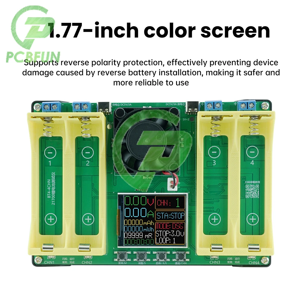 

BT4-21700 Battery Capacity Tester with Reverse Polarity Protection 4-Channel Lithium Battery Testing Electronic Load Tester