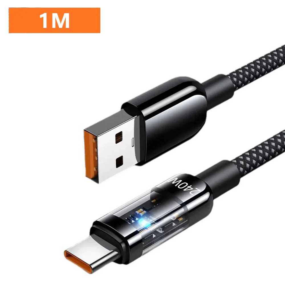 NNBILI USB C Schnellladekabel 240 W Nylon geflochten transparent Typ C Hochgeschwindigkeits-Ladekabel für Samsung Huawei Mi Datenleitung