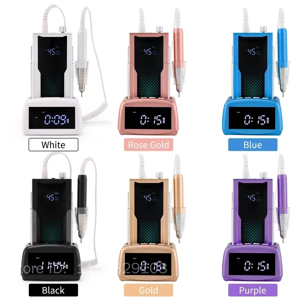 เครื่องเจียรเล็บไร้สายแบบพกพา 45000 รอบต่อนาที แบบไร้แปรงถ่าน ชาร์จไฟได้ 85 วัตต์ พร้อมฐานชาร์จแบบมีนาฬิกา