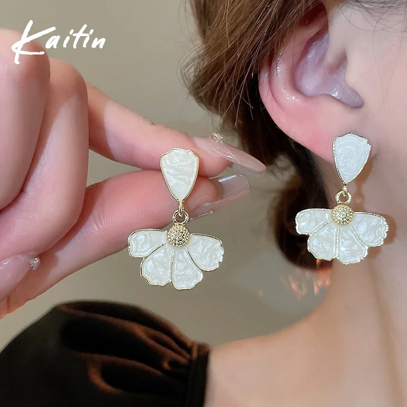 Kaitin Drip Oil Flower Earrings for Women Elegant Sweet Design High-end Drop Earrings Simple and Versatile Jewelry Wholesale