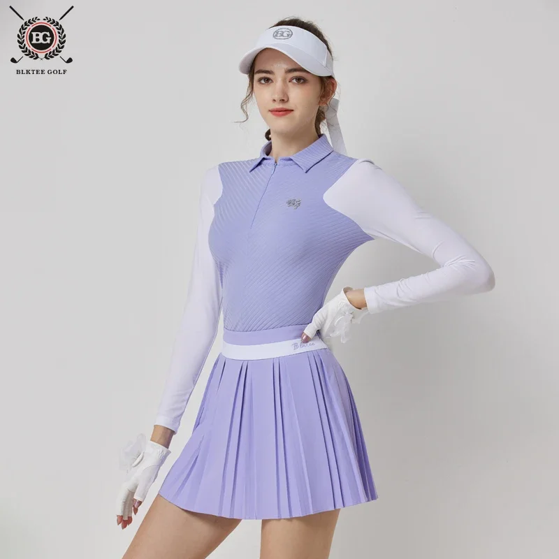 

2024BG Golf Women's Ice Silk Long-sleeved Polo Shirt Breathable Quick-drying Splicing Top Women's Sports Skort Pleated Skirt