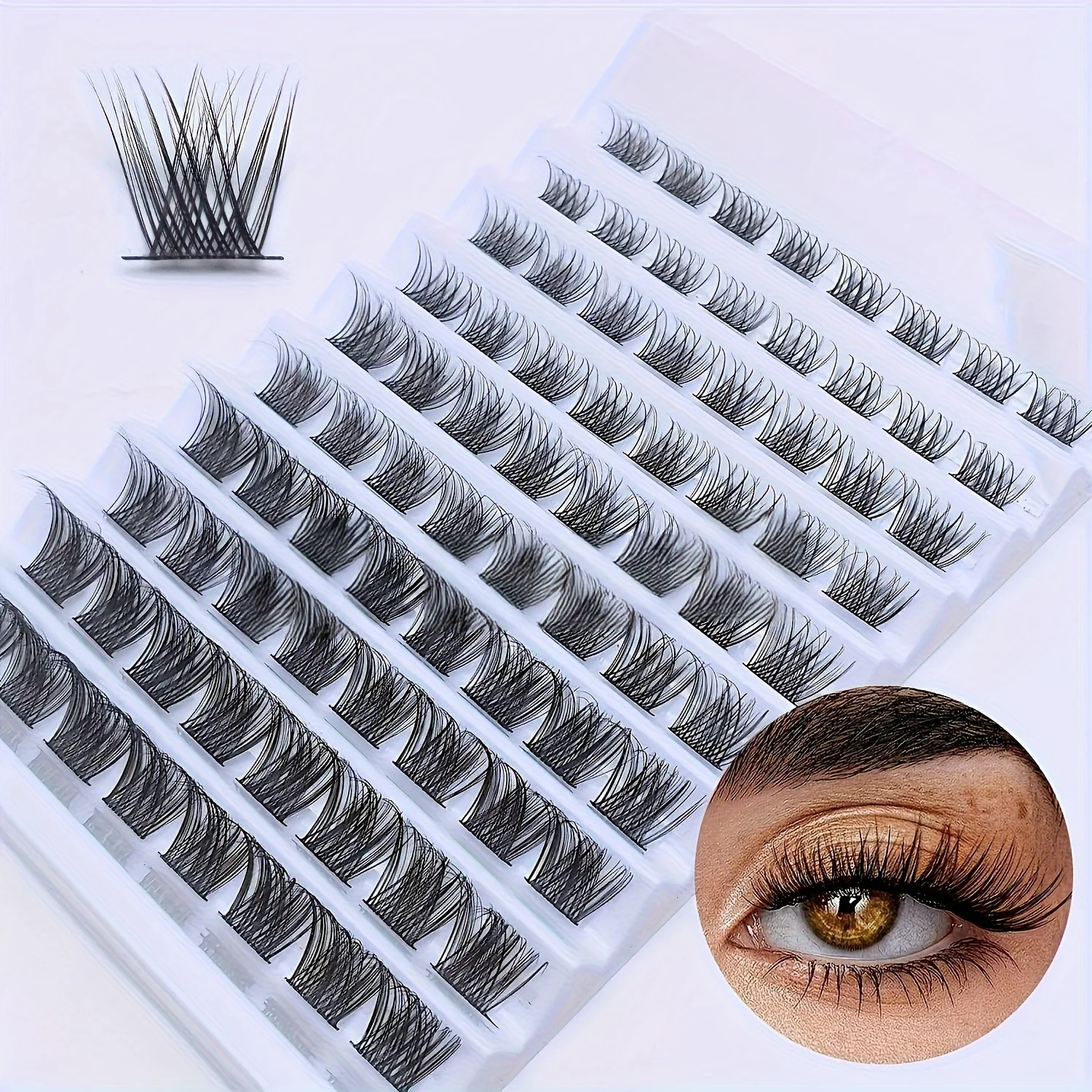 10 Rows  Individual Cluster Eyelash  -  Natural Eyelash Extensions 8-16MM Mixed Length D Curly Individual Eyelash Clusters -40D